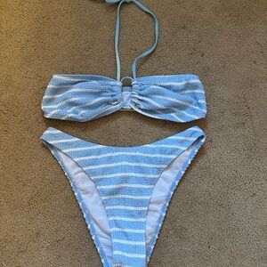 Blue and White Striped Bikini Set